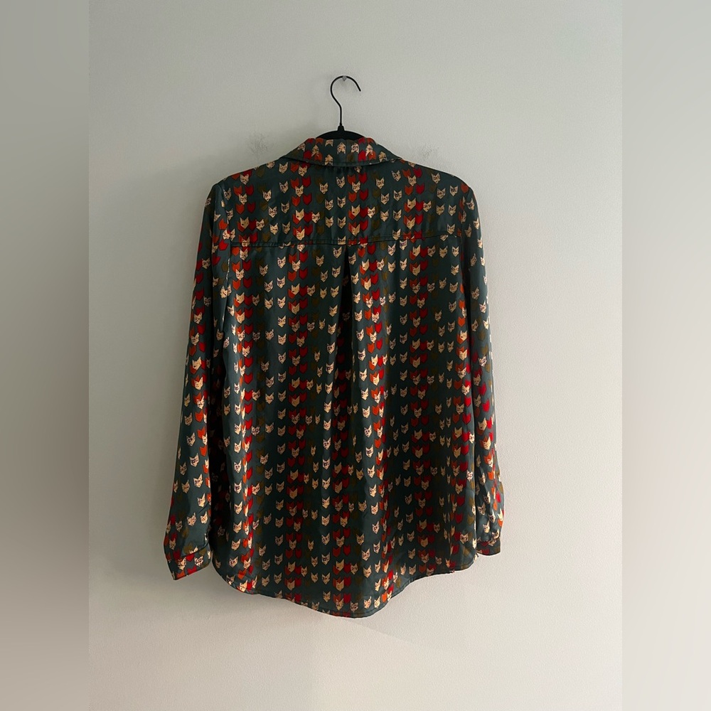 PrettyLittleThing Print Button Down Blouse Green Long Sleeve Top Size 4 - Picture 4 of 5